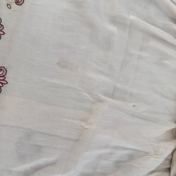 Vintage Silk Embroidered Beaded Scarf Shawl Stole Wrap Fringe Beige Soft 104x26” - Picture 13 of 16